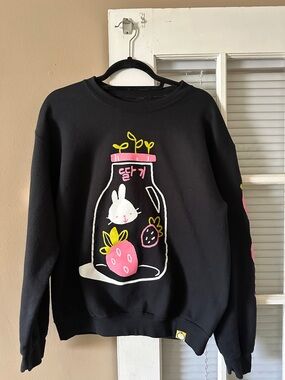 Ohmonah Black Graphic Bunny & Strawberry Milk Sweatshirt Unisex M
